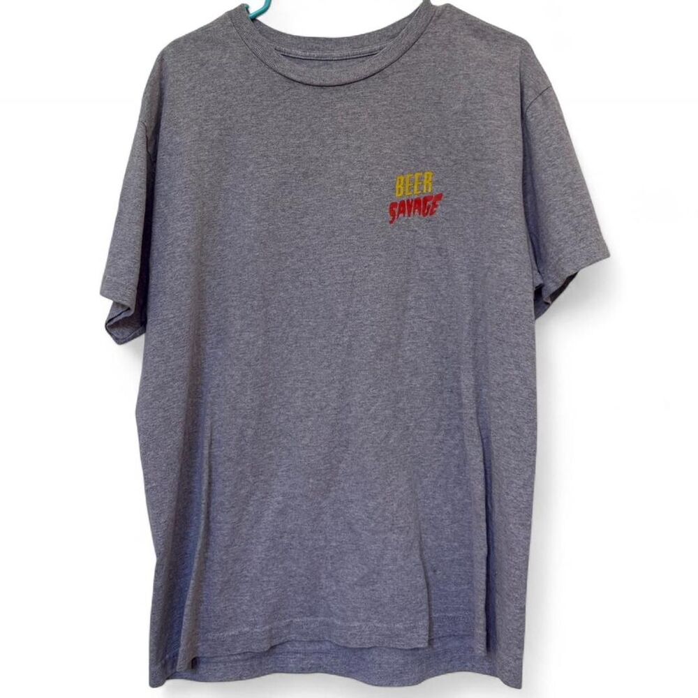 ⭐️ 3/35 BEER SAVAGE Pizza and Beer Grey Tshirt size Large